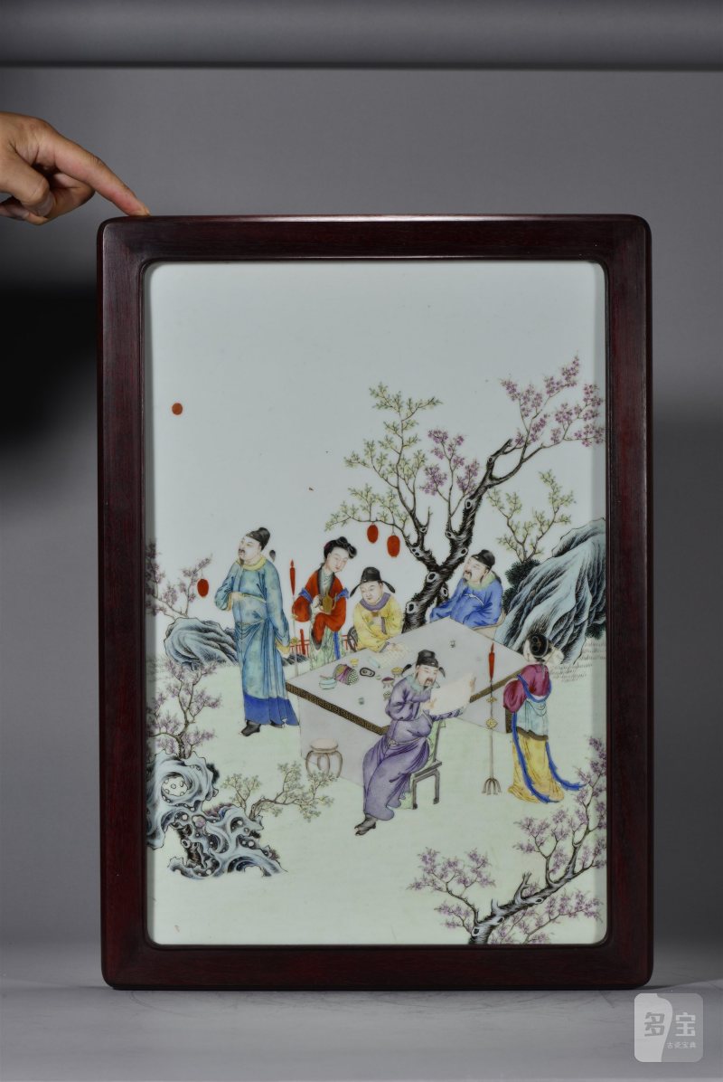 民国 粉彩桃李夜宴图插屏 - 图2